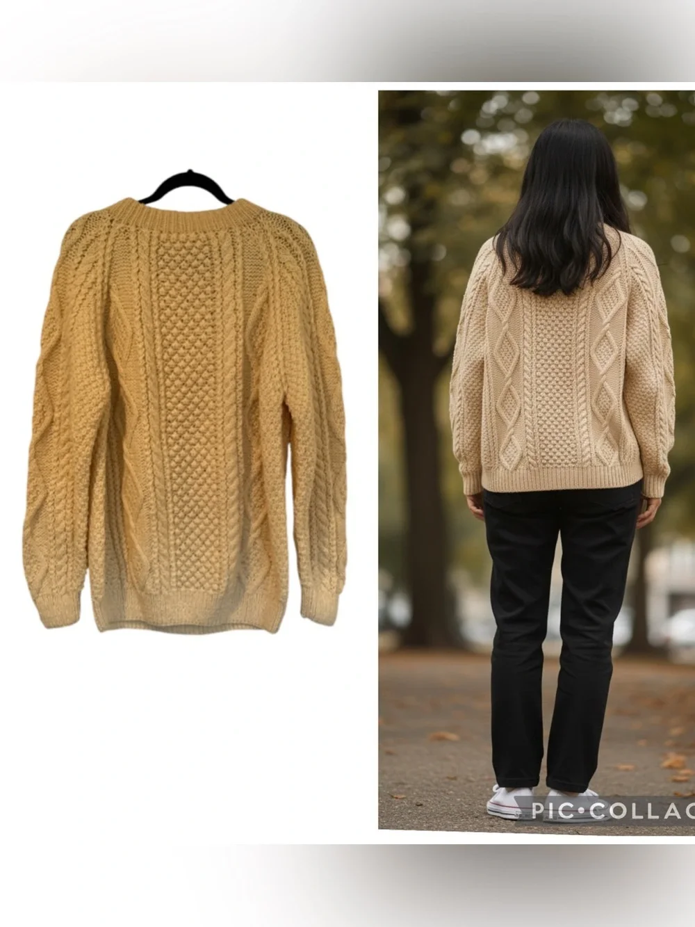 Blarney Woollen Mills Irish Aran Wool Ivory Fisherman Sweater Size L